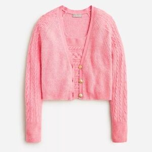 J.Crew Cropped cable-knit sweater-tank set, Hthr Sorbet, Sz L